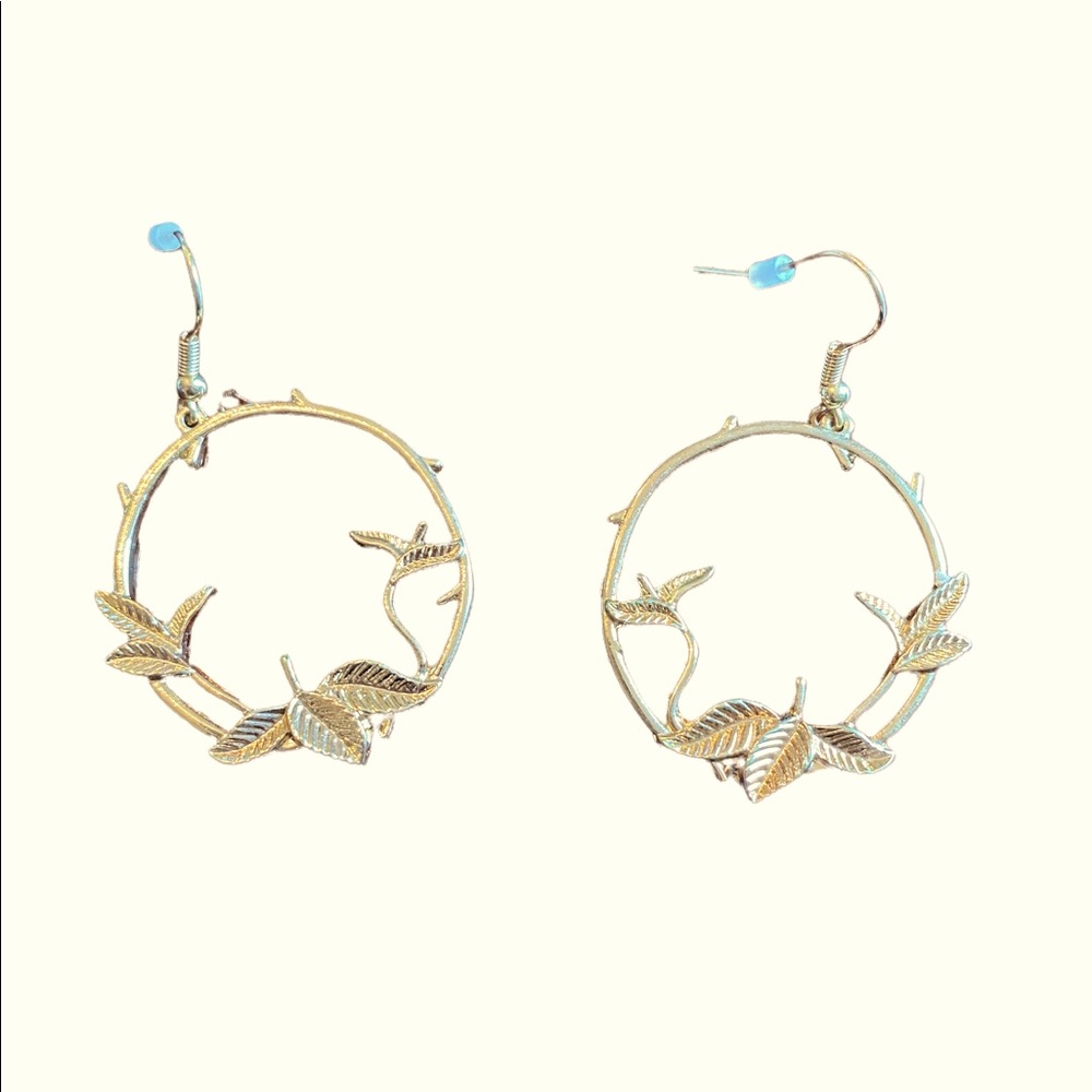 Gold Tone Hoop Earrings with Vine Detail